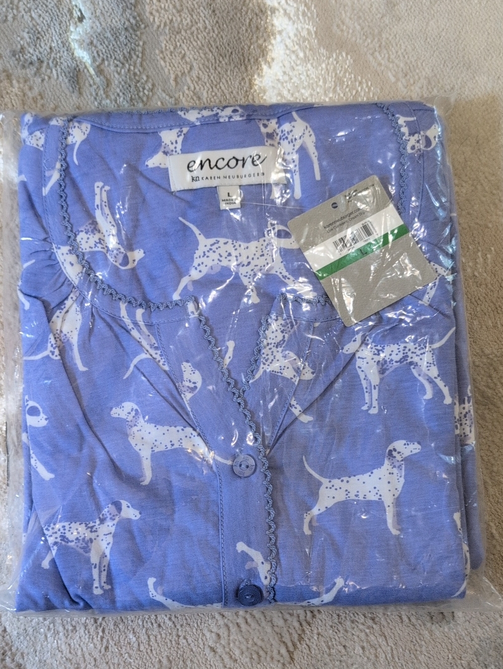 Encore Women's  Lavender Dalmation Print Pajama Set. Size L. NWT
